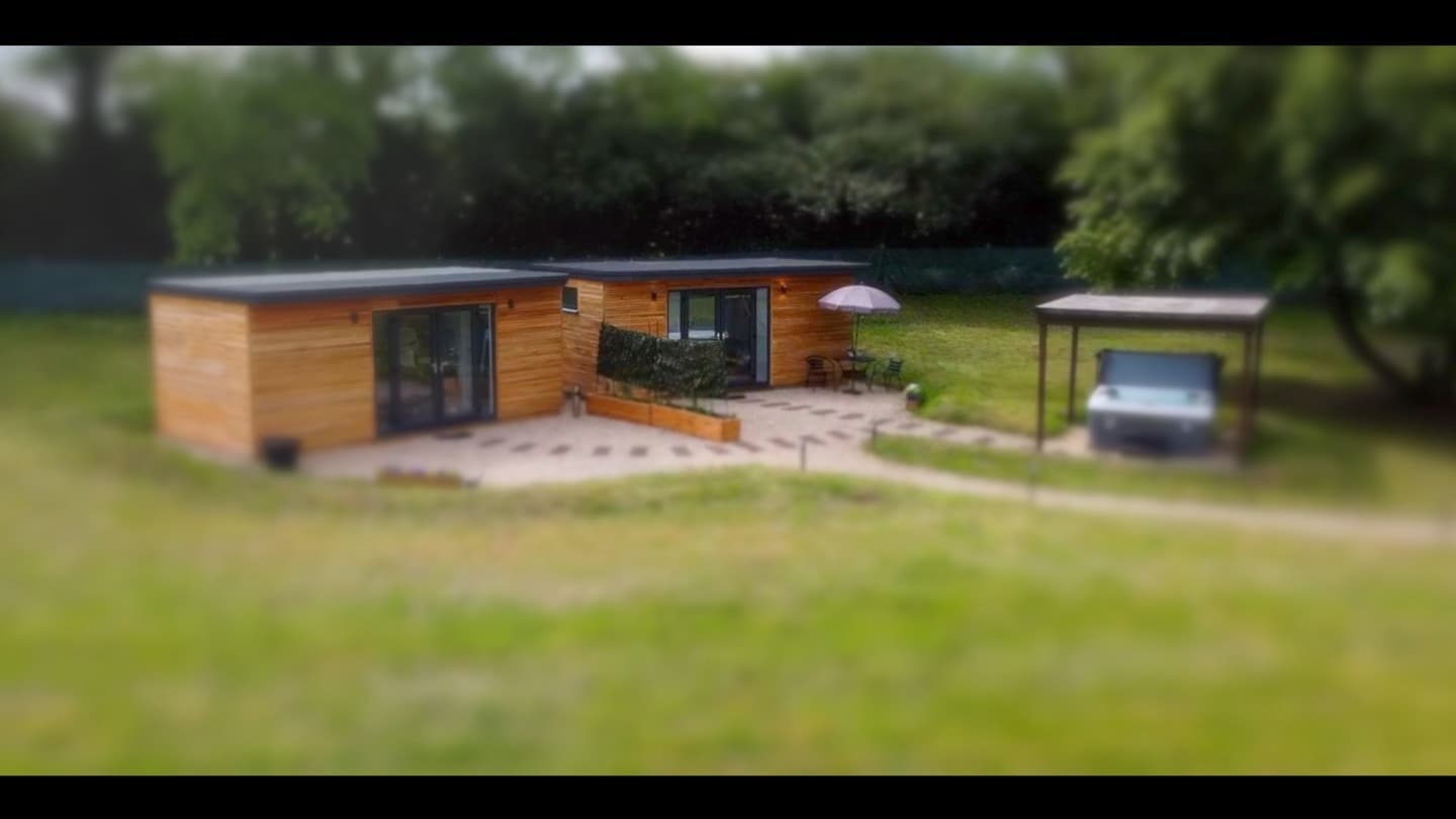 Bluebell glamping pod exterior Norfolk countryside